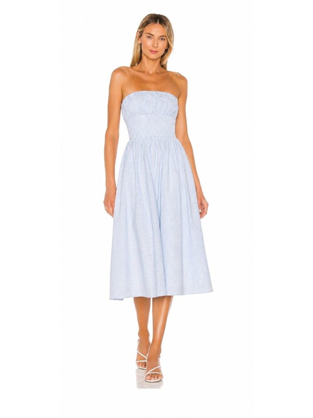 Lovers + Friends Revolve Blue Pink Striped Seersucker Fit & Flare Dress S